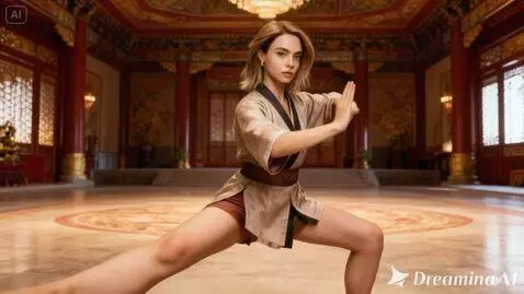 AI Video from prompt: Девушка занимается ушу. Кинематогрофический реал