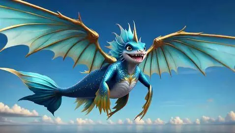AI Video from prompt: Happy excited and creature with fins and wings