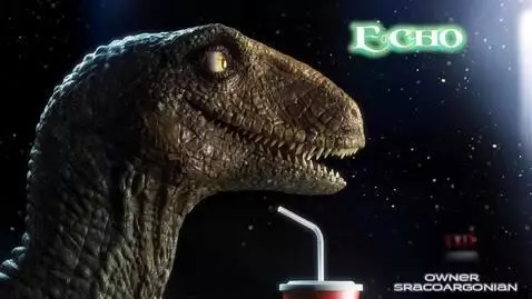AI Video from prompt: Velociraptor dude is enjoying the fun at the mov