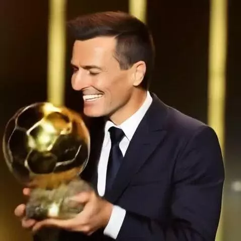 AI Video from prompt: He holds the Golden Ball, kisses it, shows it to