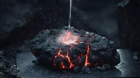 AI Video from prompt: Капля воды попадает на раскаленный докрасна каме