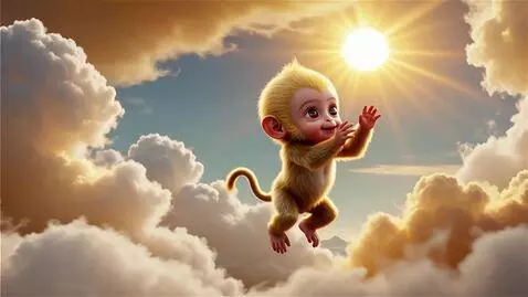 AI Video from prompt: “Adorable baby Hanuman  flying toward the sun th