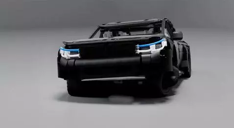AI Video from prompt: The black Lego car pieces rise and assemble into