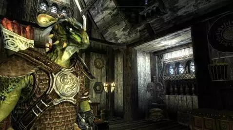 AI Video from prompt: Argonian lizard dude is looking around then look