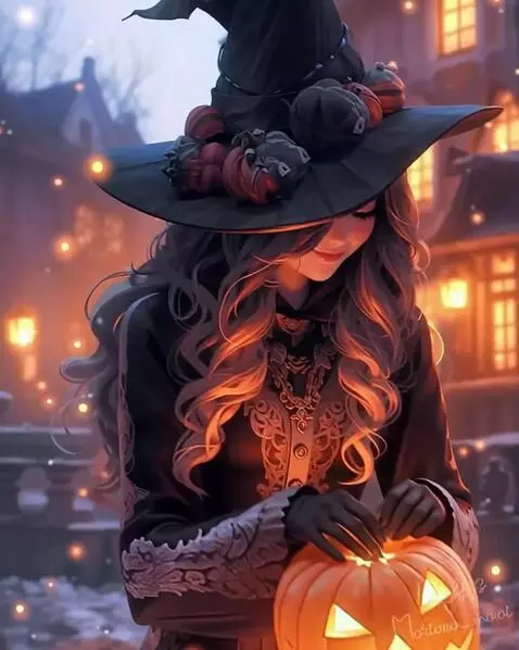 AI Video from prompt: Колдунья улыбается и дарит сердечко