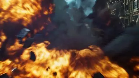 AI Video from prompt: Dynamic camera tracking, explosions lighting up 