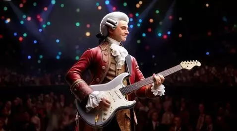 AI Video from prompt: моцарт играет на электрогитаре