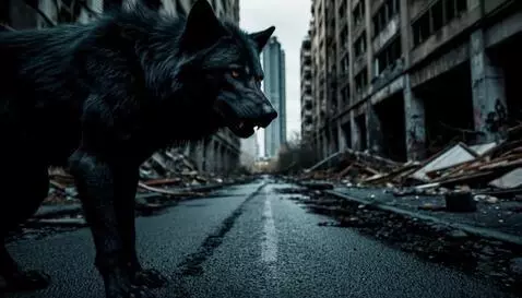 AI Video from prompt: Black werewolf stands on feet and talks