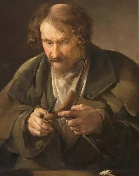 AI Video from prompt: a peasant whittling a crutch