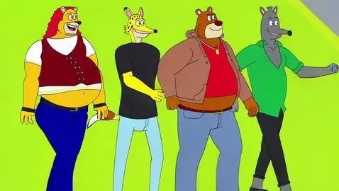 AI Video from prompt: An anthropomorphic lion and his friends – a chee