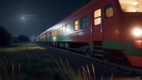 AI Video from prompt: A train with a red and green color scheme, featu