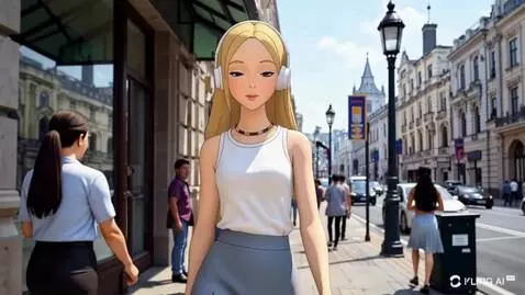 AI Video from prompt: У Девушки, идущей по улице, случайно выпадает бл