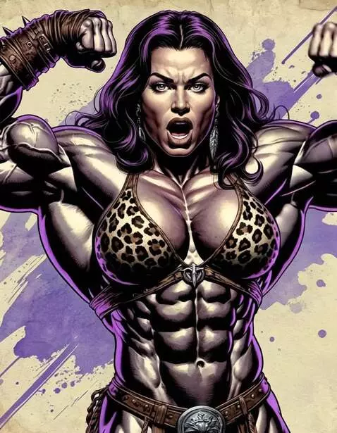 AI Video from prompt: Barbarian bodybuilder, posing muscles, flexing a