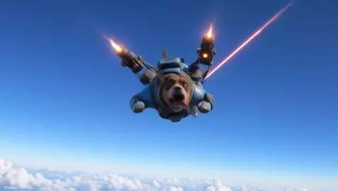 AI Video from prompt: собака которая летает и стреляет лазерами из гла