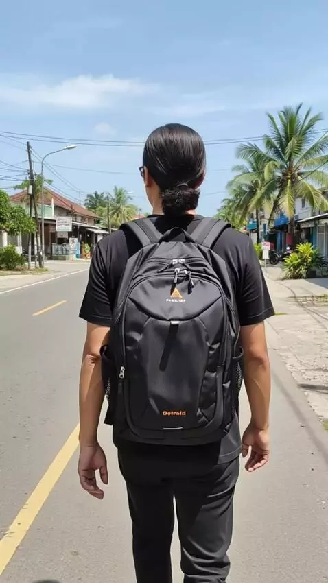 AI Video from prompt: Buat model ini sedang berjalan, kamera mengikuti