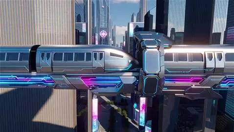 AI Video from prompt: A magnificent cybernetic flying train vehicle or