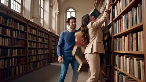 AI Video from prompt: В большой библиотеке много стеллажей полных книг