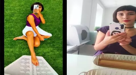 AI Video from prompt: the girl with a short bob hairstyle sits in a si