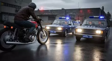 AI Video from prompt: Ссср. Мотоциклист пытается скрыться от преследов