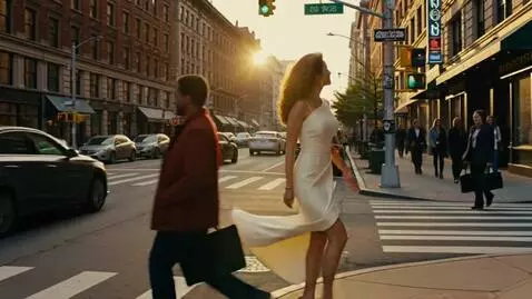 AI Video from prompt: curvy beautiful woman walk trought crowded city