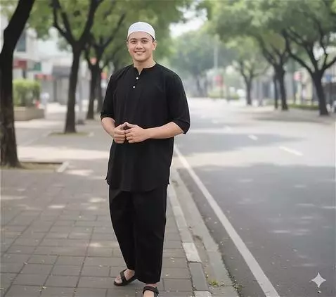 AI Video from prompt: Male model wearing a black koko shirt and white 