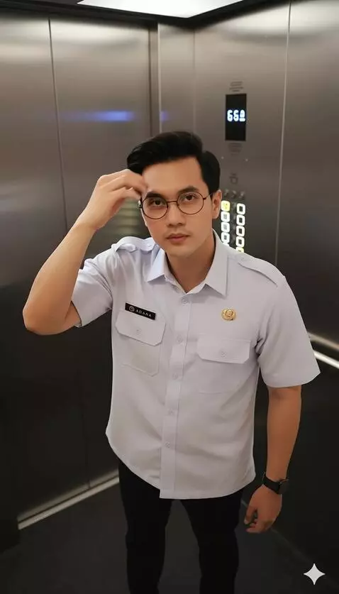 AI Video from prompt: Pria ini bergaya percaya diri menampilkan baju p