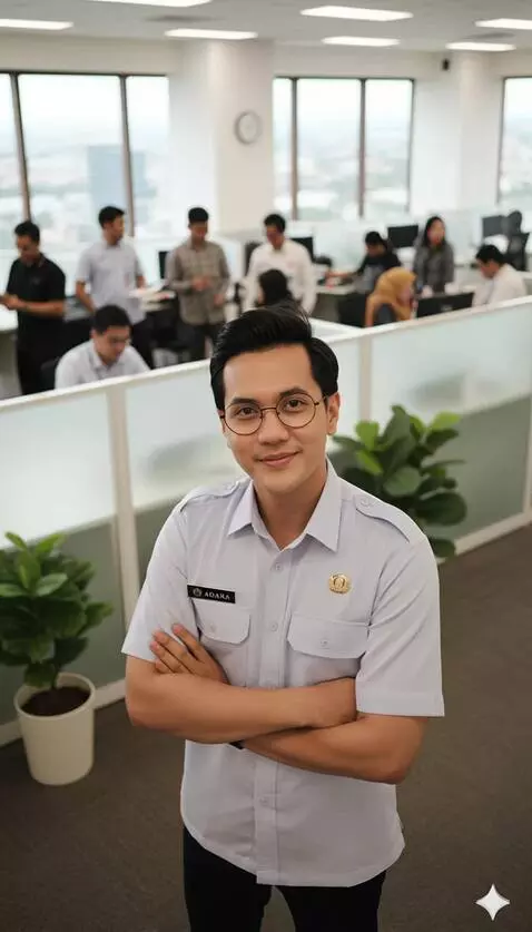 AI Video from prompt: Pria ini bergaya percaya diri menampilkan baju p