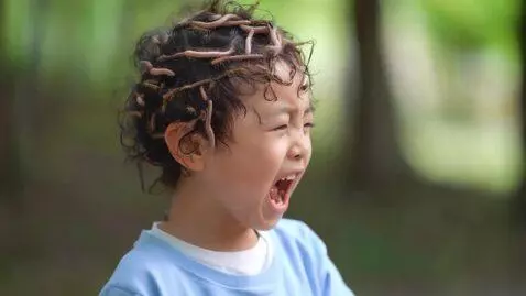 AI Video from prompt: A young boy screamed and worms and insects came 