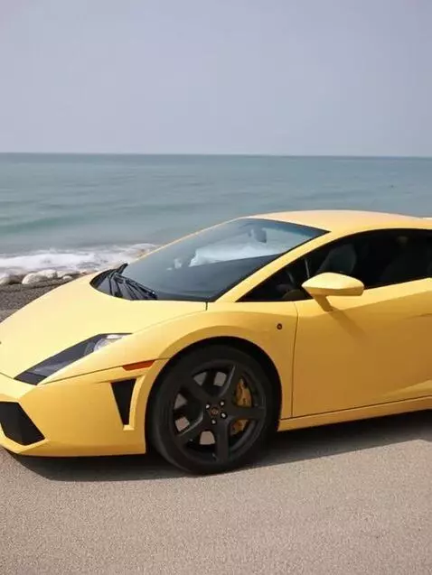 AI Video from prompt: Мужчина ведет желтую Ламборгини галлардо на фоне