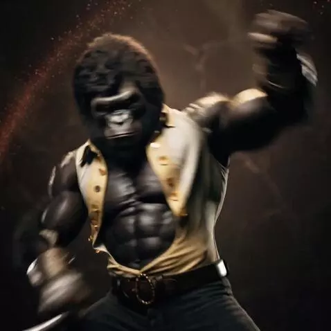 AI Video from prompt: fomo ape bruce lee whips out his nunchucks and p