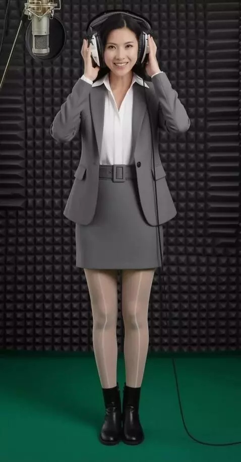 AI Video from prompt: a woman is actively singing while pressing headp