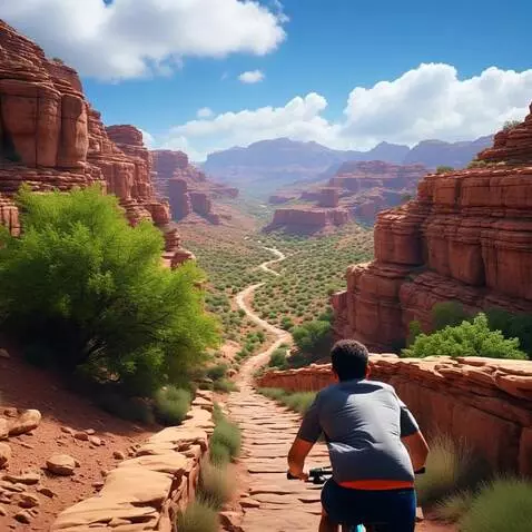 AI Video from prompt: a man riding a bike comes from behind the camera