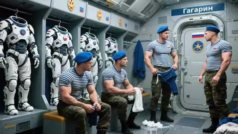 AI Video from prompt: Военные находятся в раздевалке на космическом ко