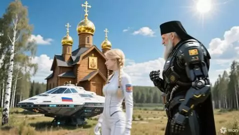 AI Video from prompt: Священник в черном экзоскелете перекрестил себя 