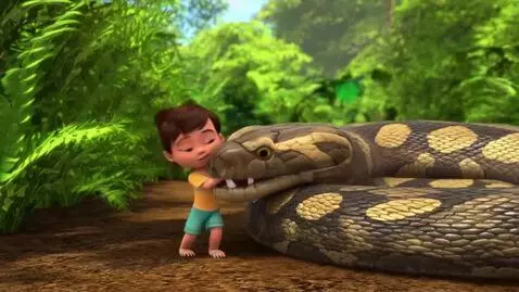 AI Video from prompt: A small child and a very big snake. The very big