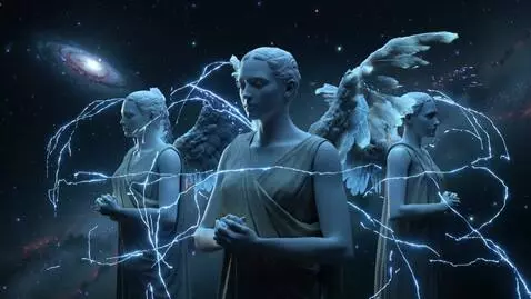 AI Video from prompt: Angels of stone starting to get frozen as partic