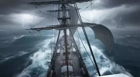 AI Video from prompt: Корабль терпит крушение в шторме и раскалывается