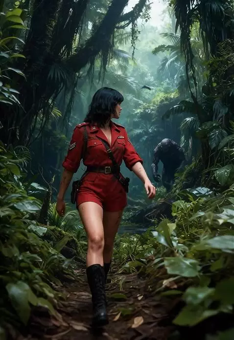 AI Video from prompt: a woman walks through the forest. behind her is 