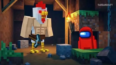 AI Video from prompt: TarzanCraft vs GIGA CHAD Chicken & Among Us Impo