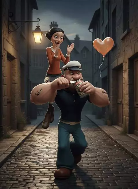 AI Video from prompt: a man carries a woman on one arm and dances ligh