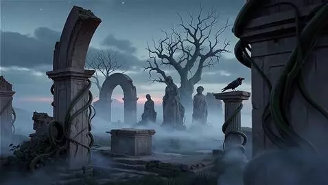 AI Video from prompt: A mystical landscape titled "Land of Forgotten S