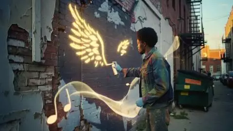 AI Video from prompt: EXT. DETROIT ALLEY – GOLDEN HOUR. An African Ame