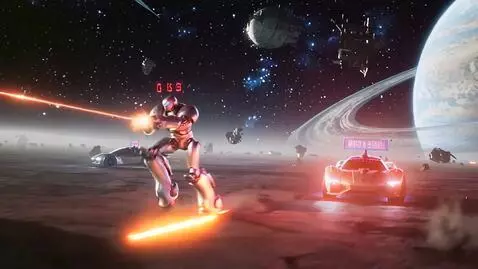 AI Video from prompt: Make an animated video in which robots and cars 