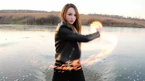 AI Video from prompt: A pretty young woman is a fantastically strong e