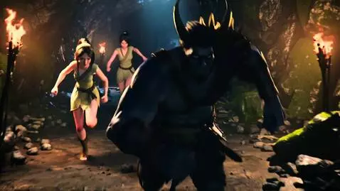 AI Video from prompt: Urgoth from League of Legends runs away from wom