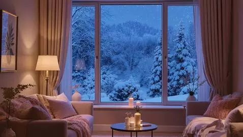 AI Video from prompt: static shot, it’s snowing outside the window, th