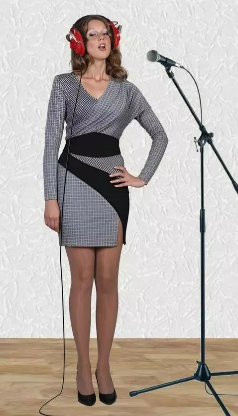 AI Video from prompt: A woman sings with headphones. the camera is sta