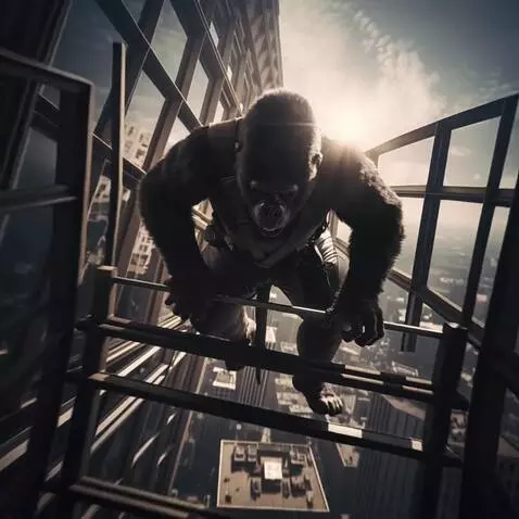 AI Video from prompt: this window cleaner holds on for dear life as hi