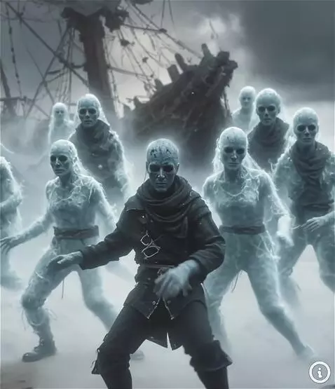 AI Video from prompt: Группа духов моря танцуют пиратский танец
