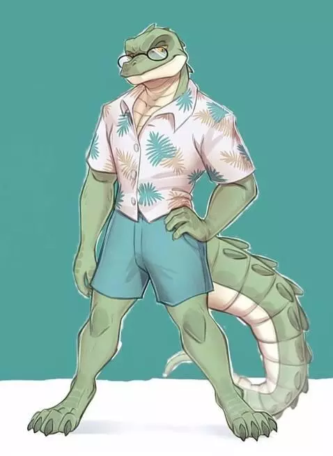 AI Video from prompt: Alligator lizard dude looking at you with concer